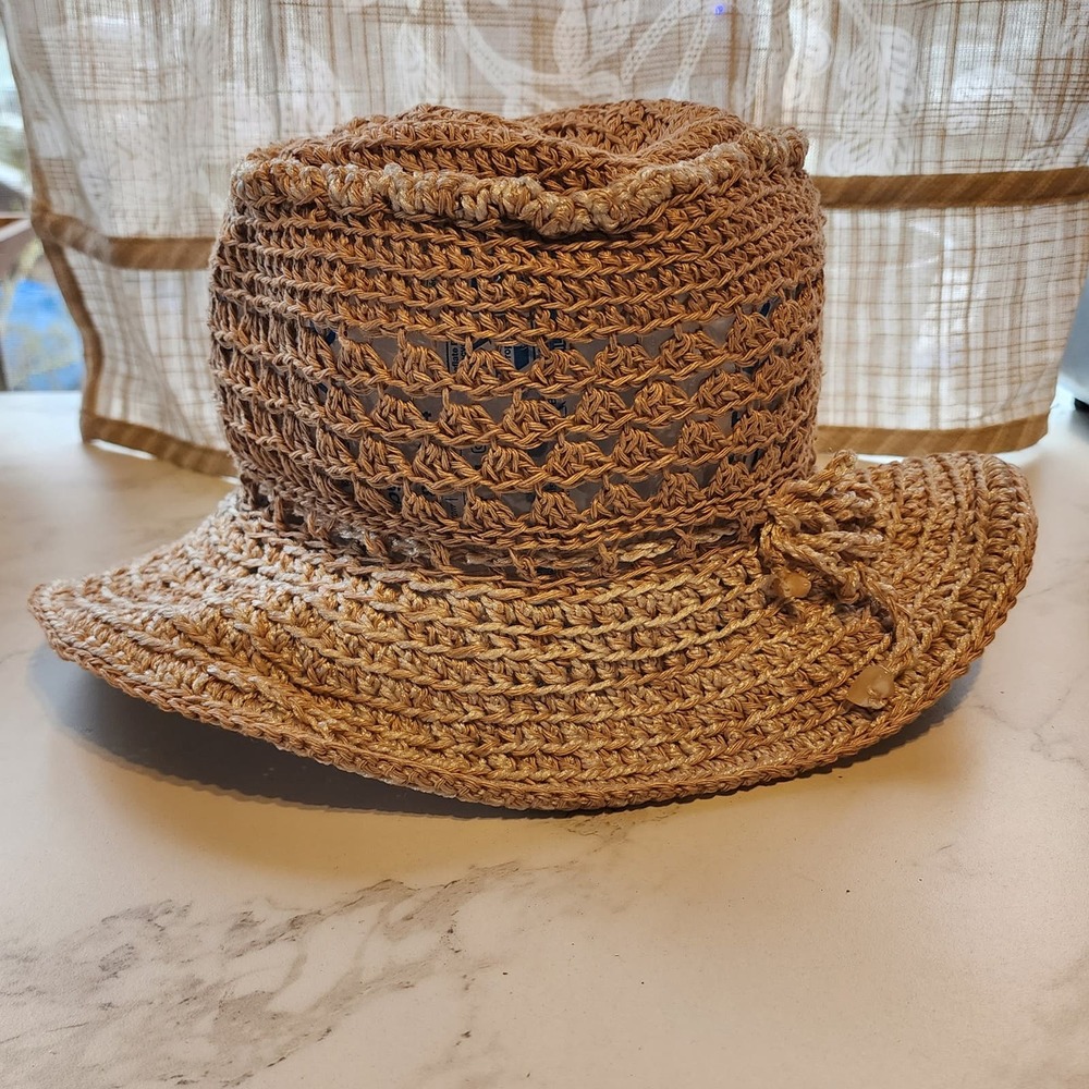 Handmade Cute Tan White Heathered Crochet Floppy Sun Hat